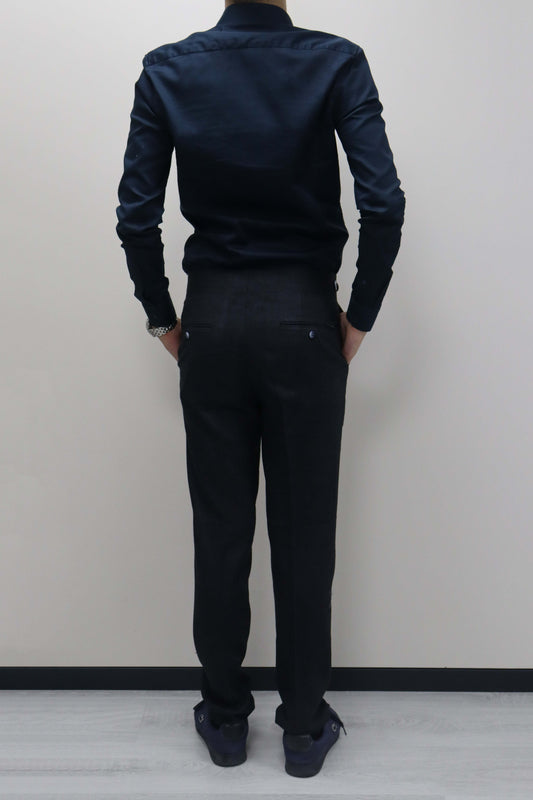 Daniel Voi Koyu Lacivert İtalyan Kesim Yan Düğmeli Pileli Şık Kumaş Pantolon