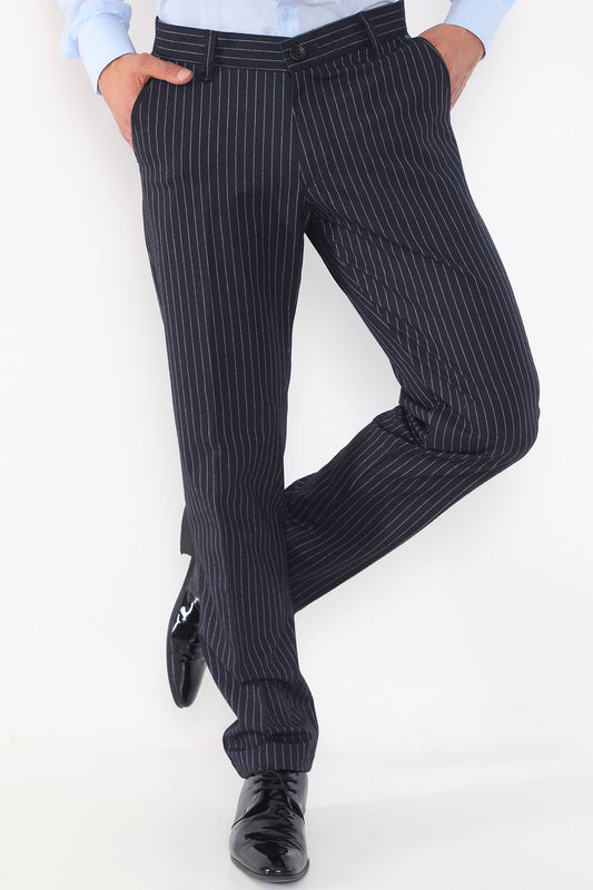 Çizgili Açık Lacivert Regular Fit Pamuklu Erkek Pantolon