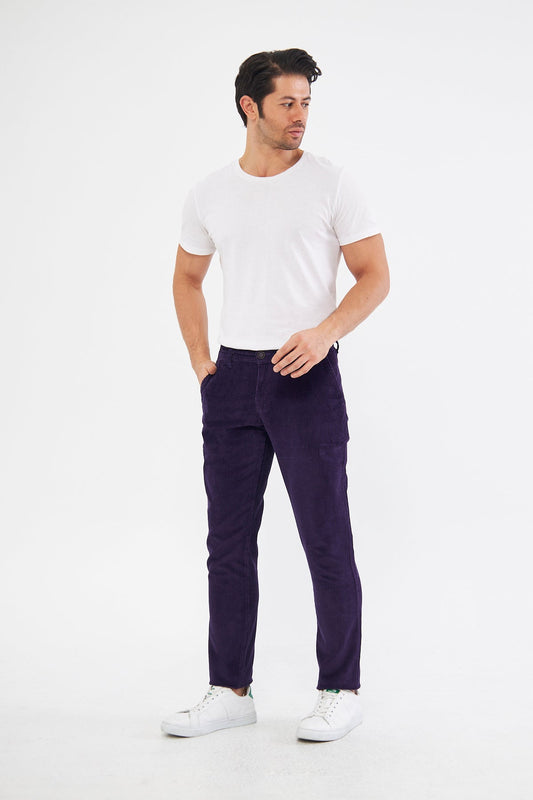 Kadife Yandan Cepli Mor Regular Fit Erkek Pantolon