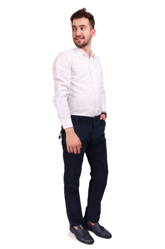 Kadife Yandan Cepli Lacivert Regular Fit Erkek Pamuklu Pantolon