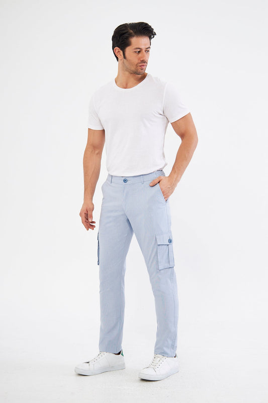 Erkek Kargo Cepli Buz Mavisi Slim Fit Günlük Rahat Pantolon