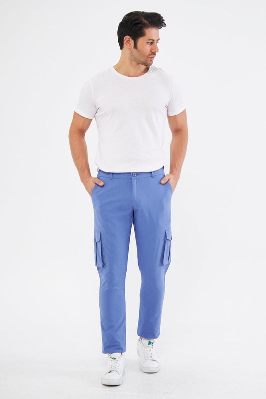 Erkek Kargo Cepli Blue Slim Fit Günlük Rahat Pantolon