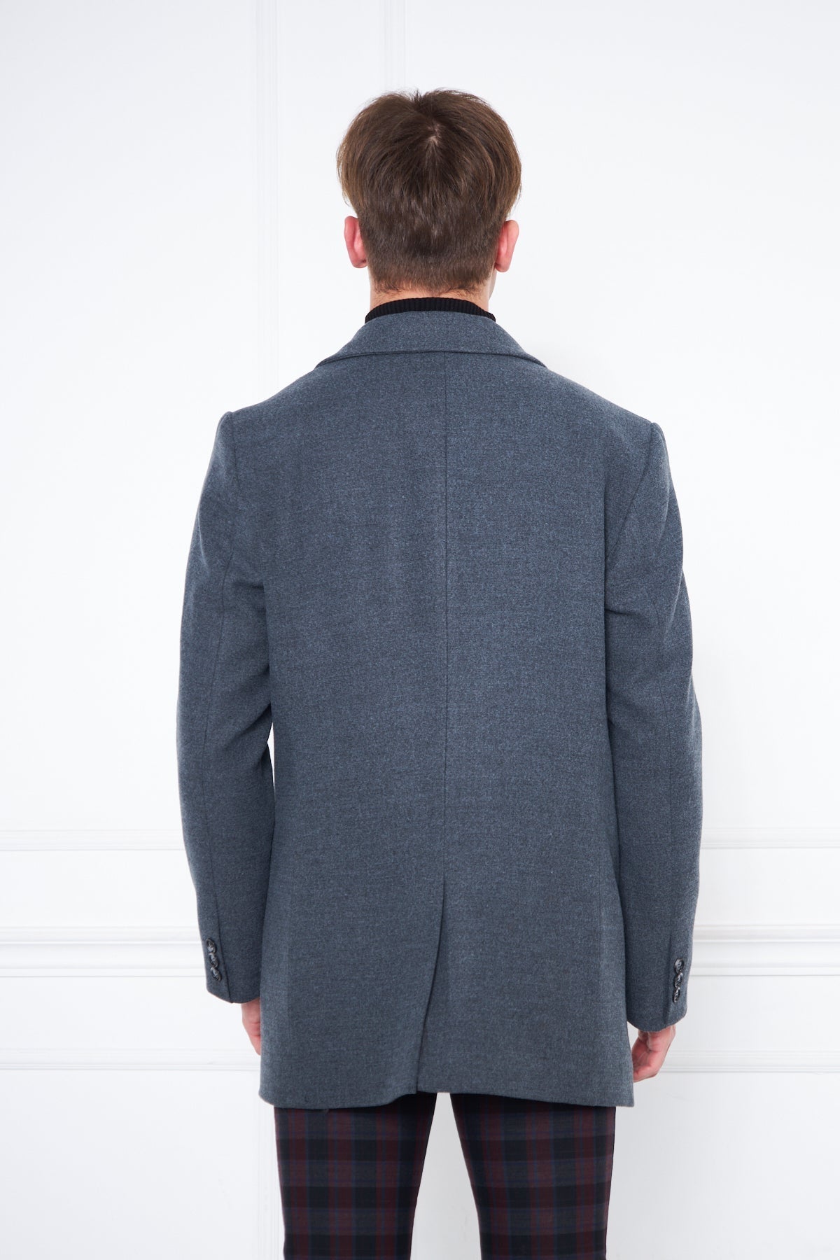 Erkek Antrasit Slim Fit Sivri Yaka Düğmeli Kaban