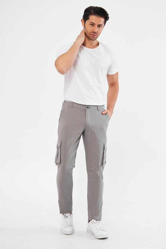 Erkek Kargo Cepli Gri Slim Fit Günlük Rahat Pantolon