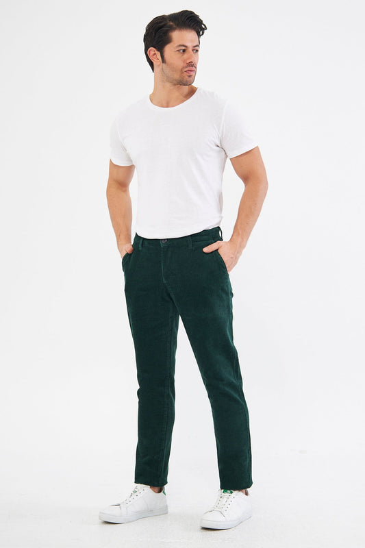 Kadife Yandan Cepli Yeşil Regular Fit Erkek Pantolon