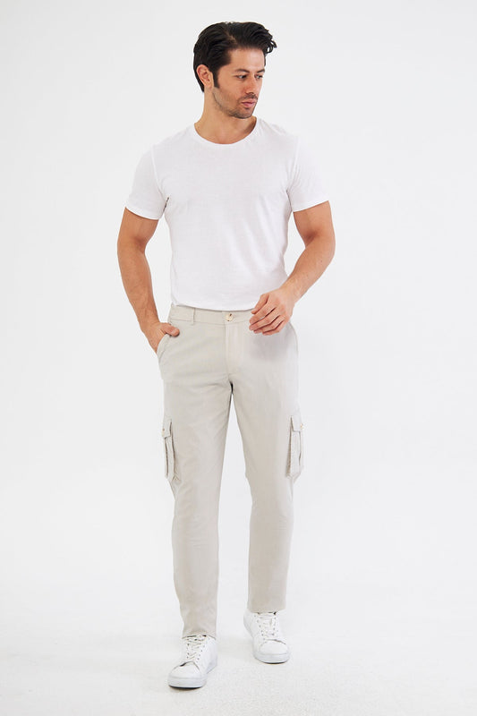 Erkek Kargo Cepli Bej Slim Fit Günlük Rahat Pantolon