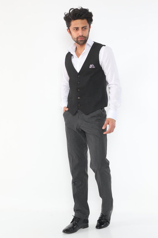 Çizgili Siyah Regular Fit Pamuklu Erkek Pantolon