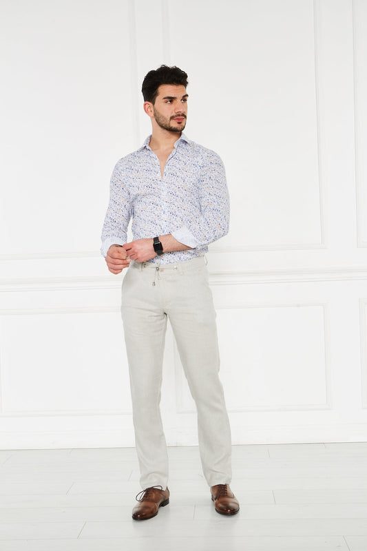 Erkek Lastikli Regular Fit %100 Keten Keten Gri Pantolon