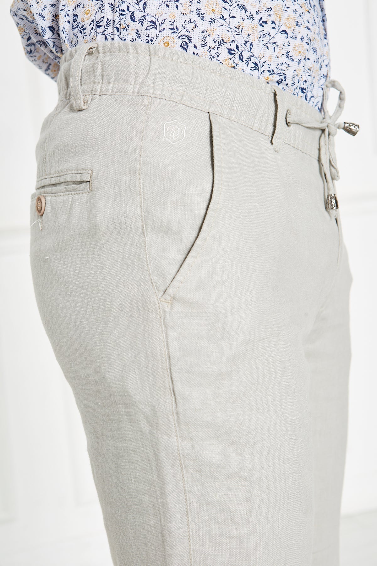 Erkek Lastikli Regular Fit %100 Keten Keten Gri Pantolon