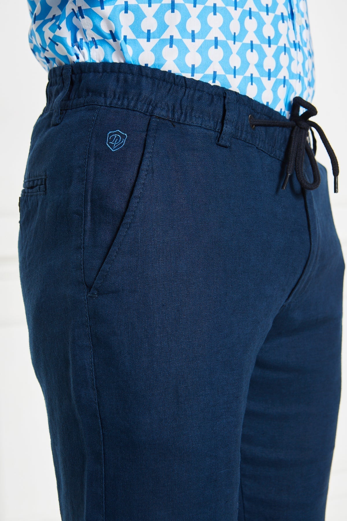 Erkek Lastikli Regular Fit %100 Keten Keten Açık Lacivert Pantolon