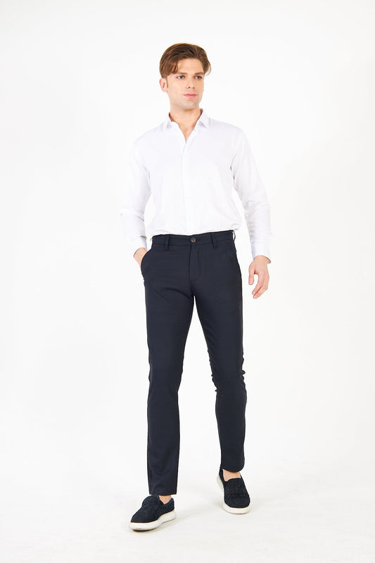 Erkek Silik Kareli Ekose Siyah Slim Fit Pantolon