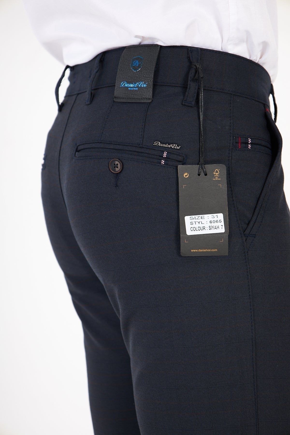 Erkek Silik Kareli Ekose Siyah Slim Fit Pantolon