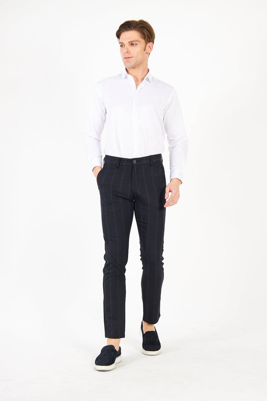Erkek Kareli Ekose Siyah Slim Fit Pantolon