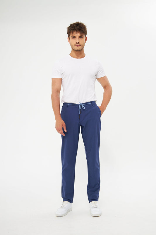 Yazlık Rahat Beli Lastikli Lacivert Pamuklu Pantolon