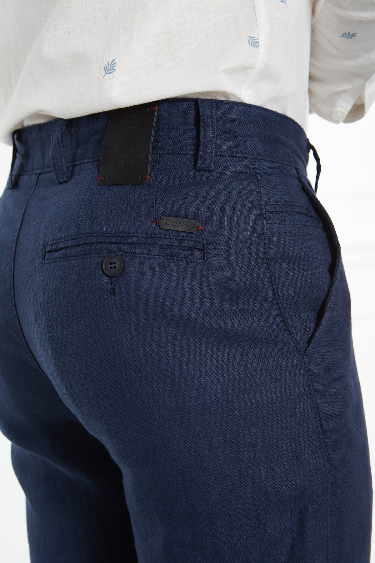 Erkek Düz Lacivert %100 Keten Slim Fit Pantolon