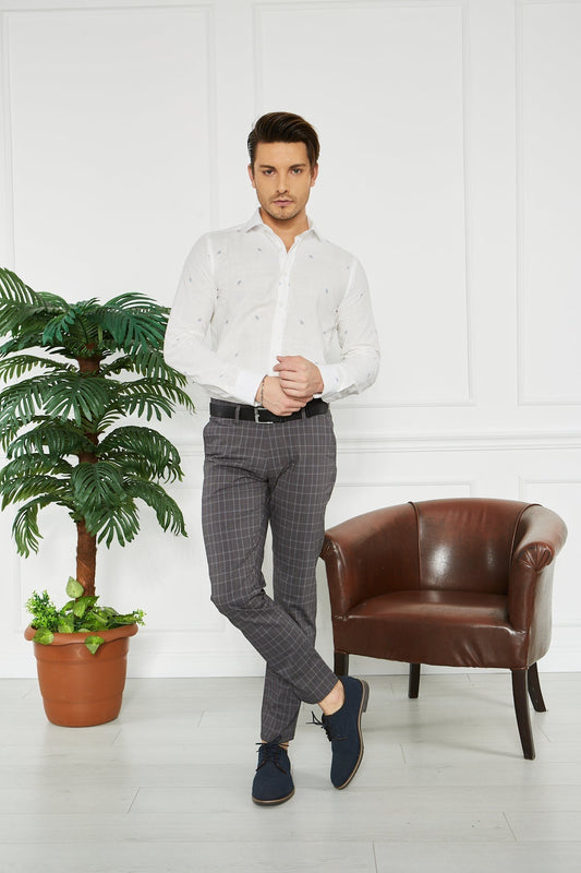 Erkek Kareli Siyah Slim Fit Pantolon