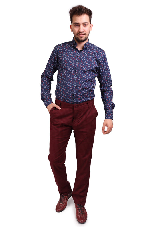 Erkek Bordo Pamuklu Slim Fit Pantolon
