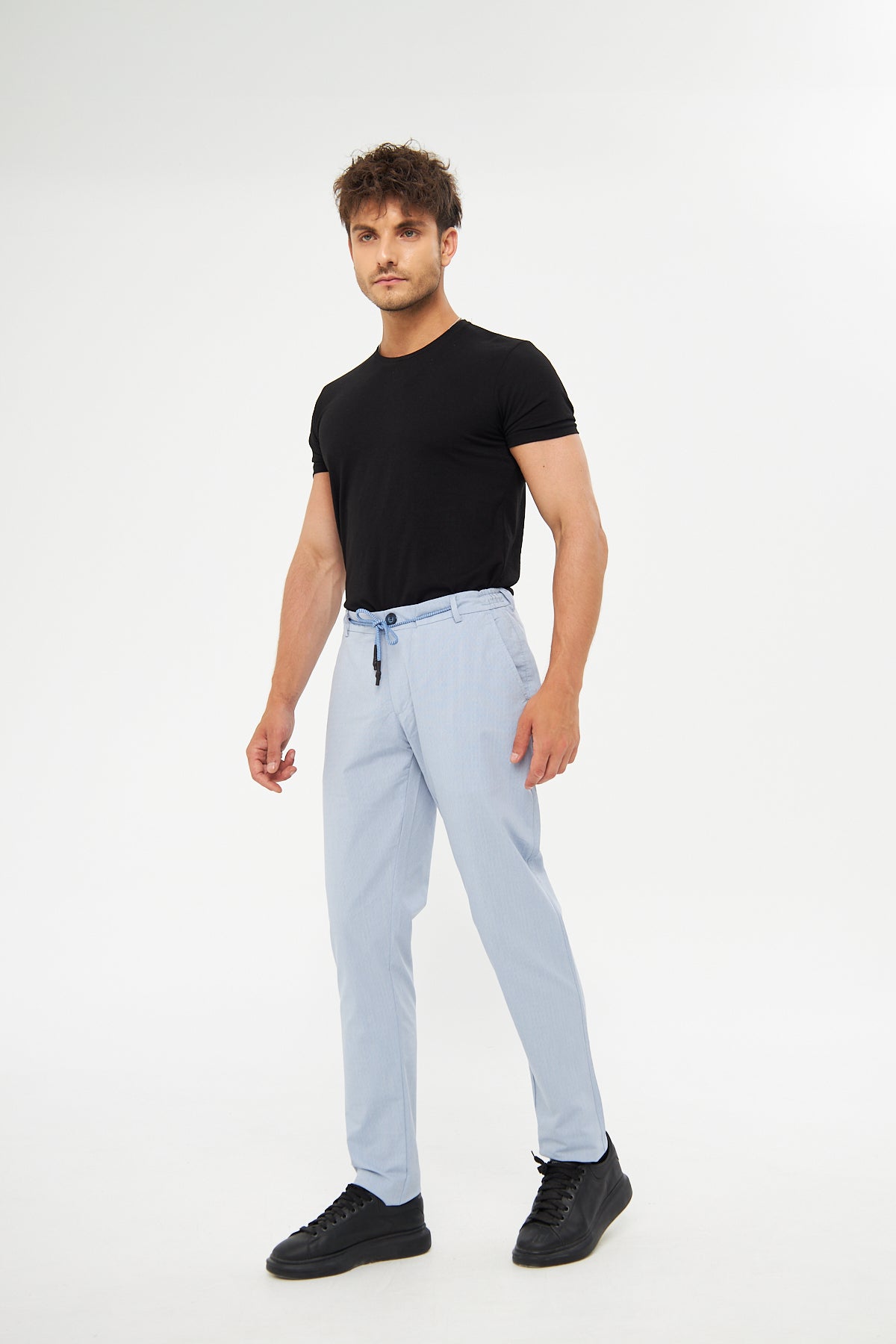 Yazlık Rahat Beli Lastikli Buz Mavisi Pamuklu Pantolon