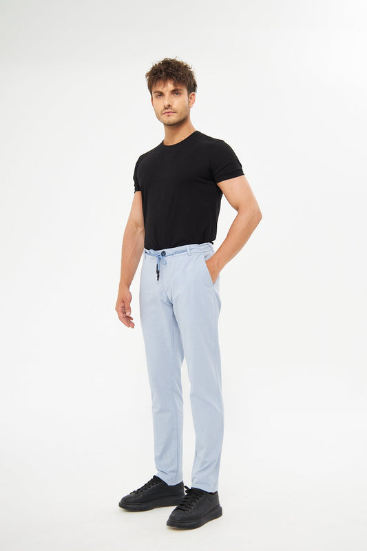 Yazlık Rahat Beli Lastikli Buz Mavisi Pamuklu Pantolon