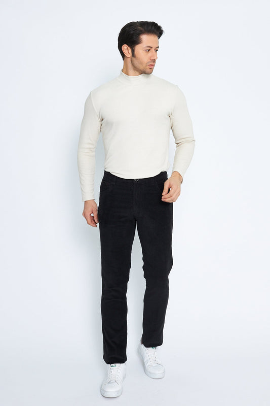 Kadife 5 Cep Regular Fit Siyah Erkek Pantolon