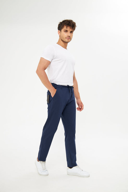 Yazlık Rahat Beli Lastikli Koyu Lacivert Pamuklu Pantolon