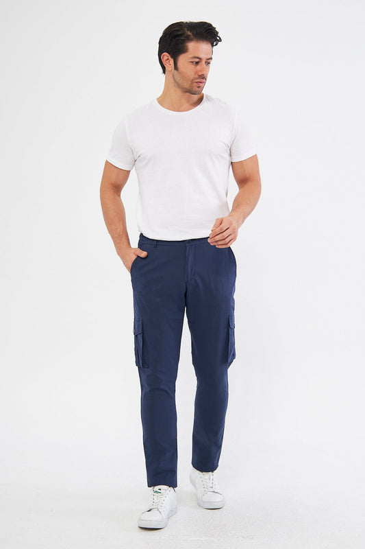 Erkek Kargo Cepli Koyu Lacivert Slim Fit Günlük Rahat Pantolon