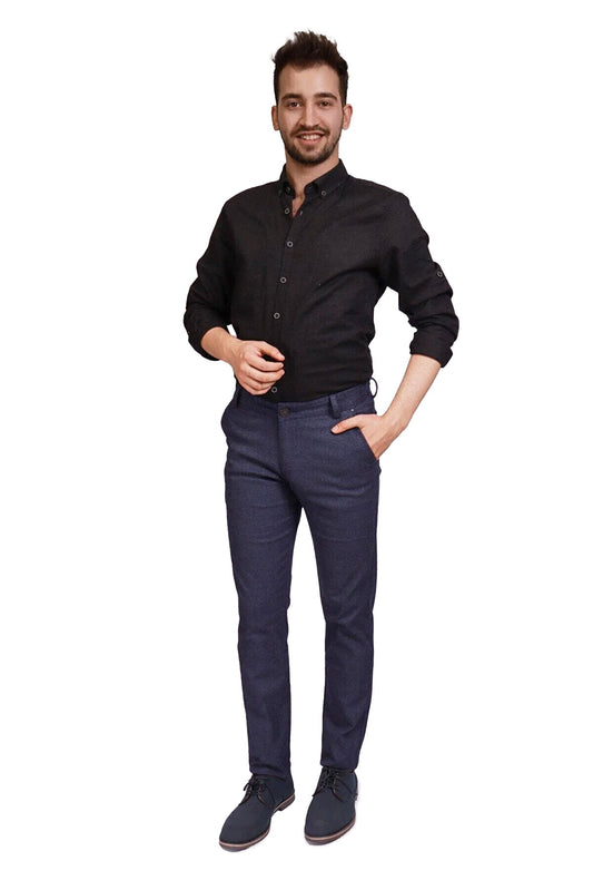 Erkek Lacivert Slim Fit Pamuklu Pantolon