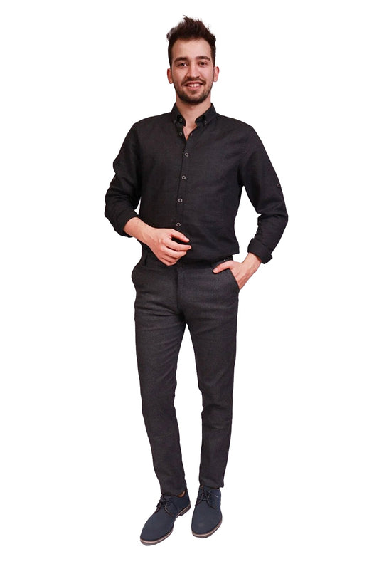 Erkek Siyah Slim Fit Pamuklu Pantolon