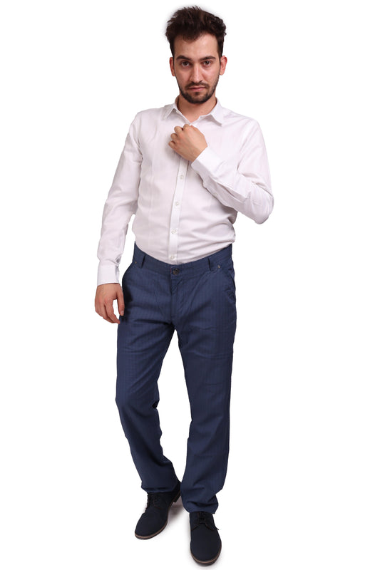 Erkek İndigo Pamuklu Slim Fit Pantolon