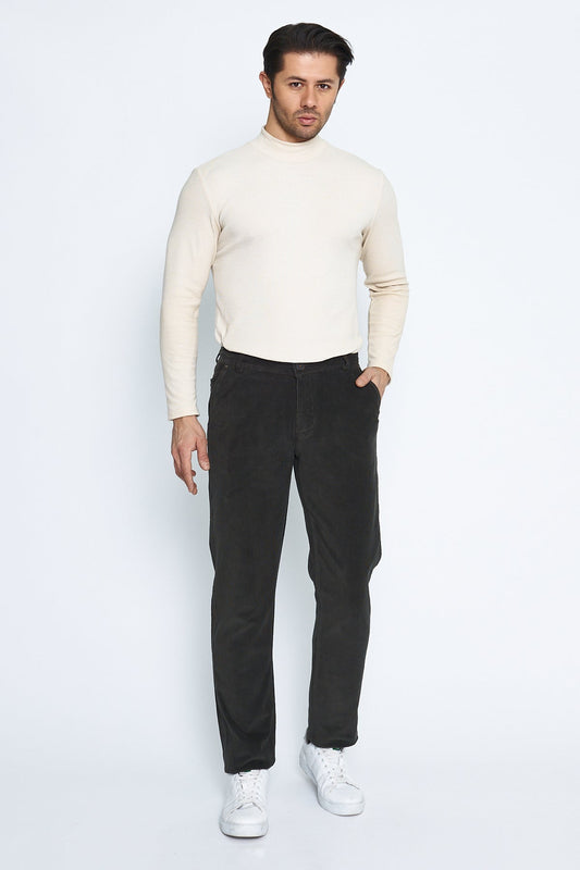 Kadife Yandan Cepli Haki Regular Fit Erkek Pamuklu Pantolon