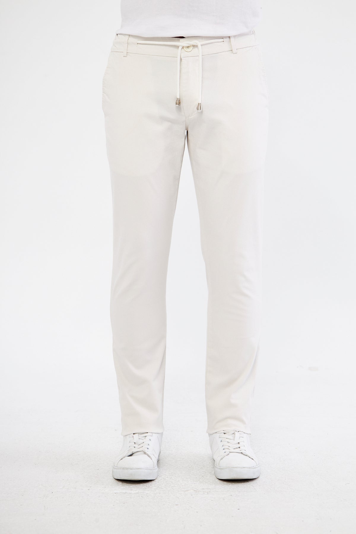 Ara Mevsimlik Slim Fit Pamuklu Beli Yarım Lastikli Krem Erkek Pantolon - Rahatlıkta Şıklık