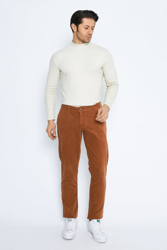 Kadife Yandan Cepli Camel Regular Fit Erkek Pamuklu Pantolon