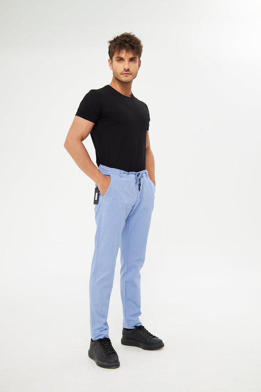 Yazlık Rahat Beli Lastikli Açık Lacivert Pamuklu Pantolon