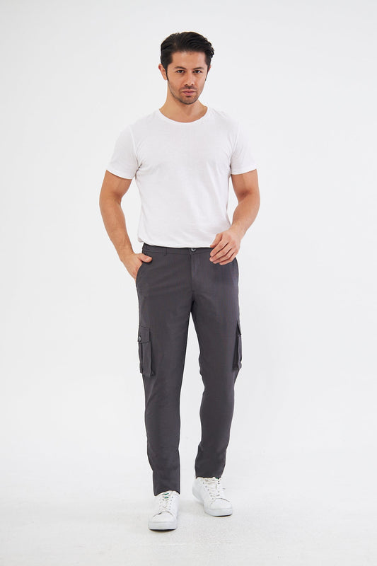 Erkek Kargo Cepli Siyah Slim Fit Günlük Rahat Pantolon