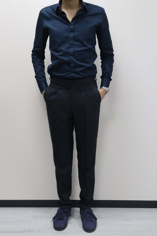 Daniel Voi Koyu Lacivert İtalyan Kesim Yan Düğmeli Pileli Şık Kumaş Pantolon