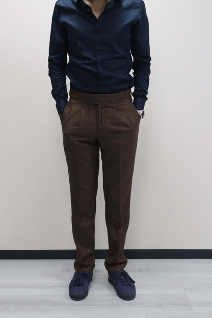 Daniel Voi Koyu Kahverengi İtalyan Kesim Yan Düğmeli Pileli Şık Kumaş Pantolon