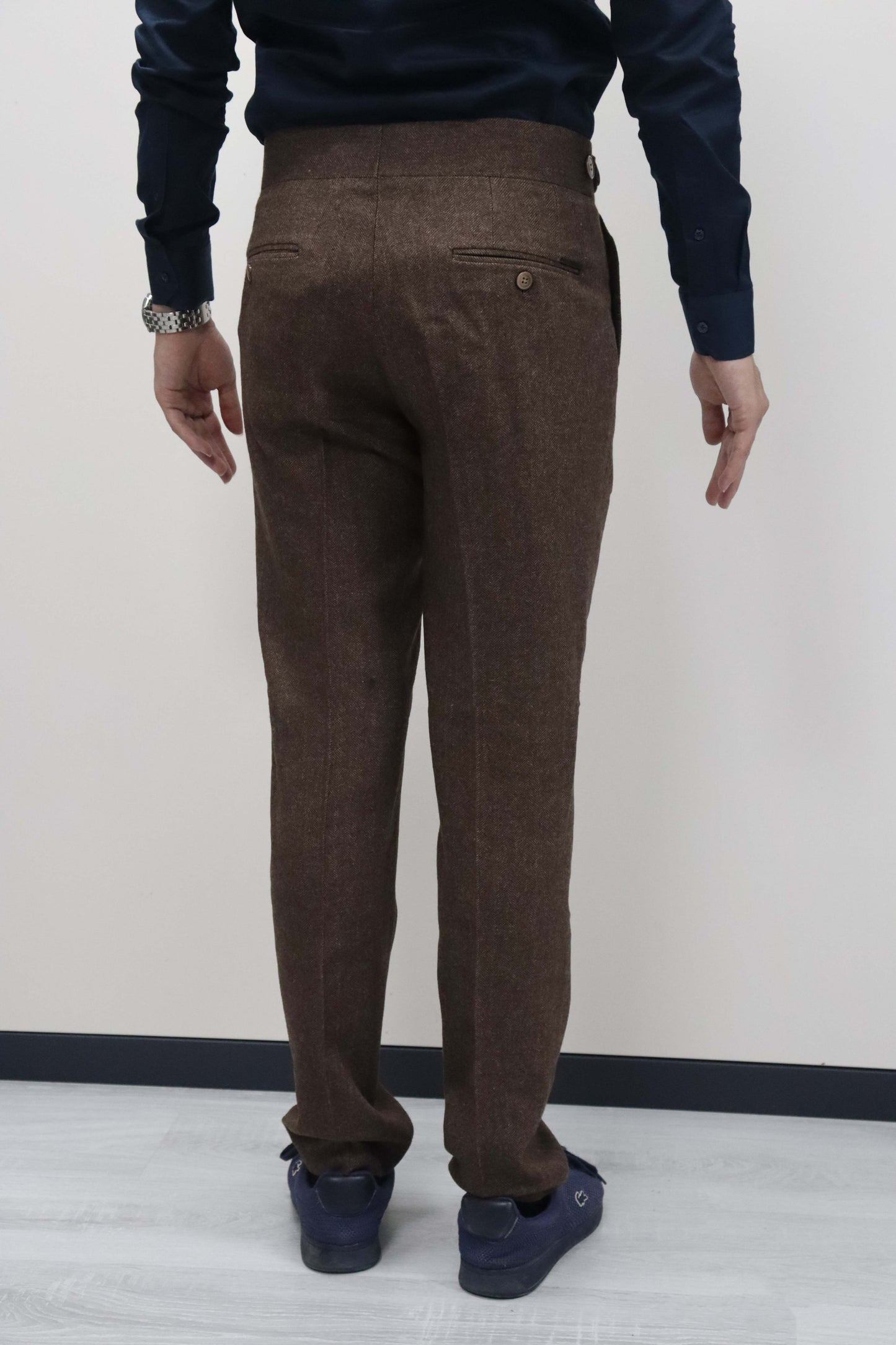 Daniel Voi Koyu Kahverengi İtalyan Kesim Yan Düğmeli Pileli Şık Kumaş Pantolon