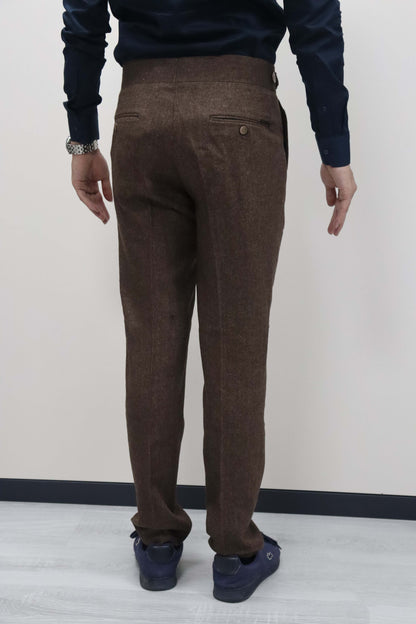 Daniel Voi Koyu Kahverengi İtalyan Kesim Yan Düğmeli Pileli Şık Kumaş Pantolon