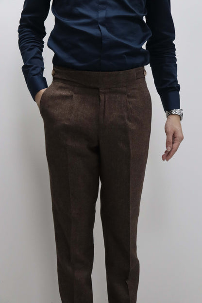 Daniel Voi Koyu Kahverengi İtalyan Kesim Yan Düğmeli Pileli Şık Kumaş Pantolon