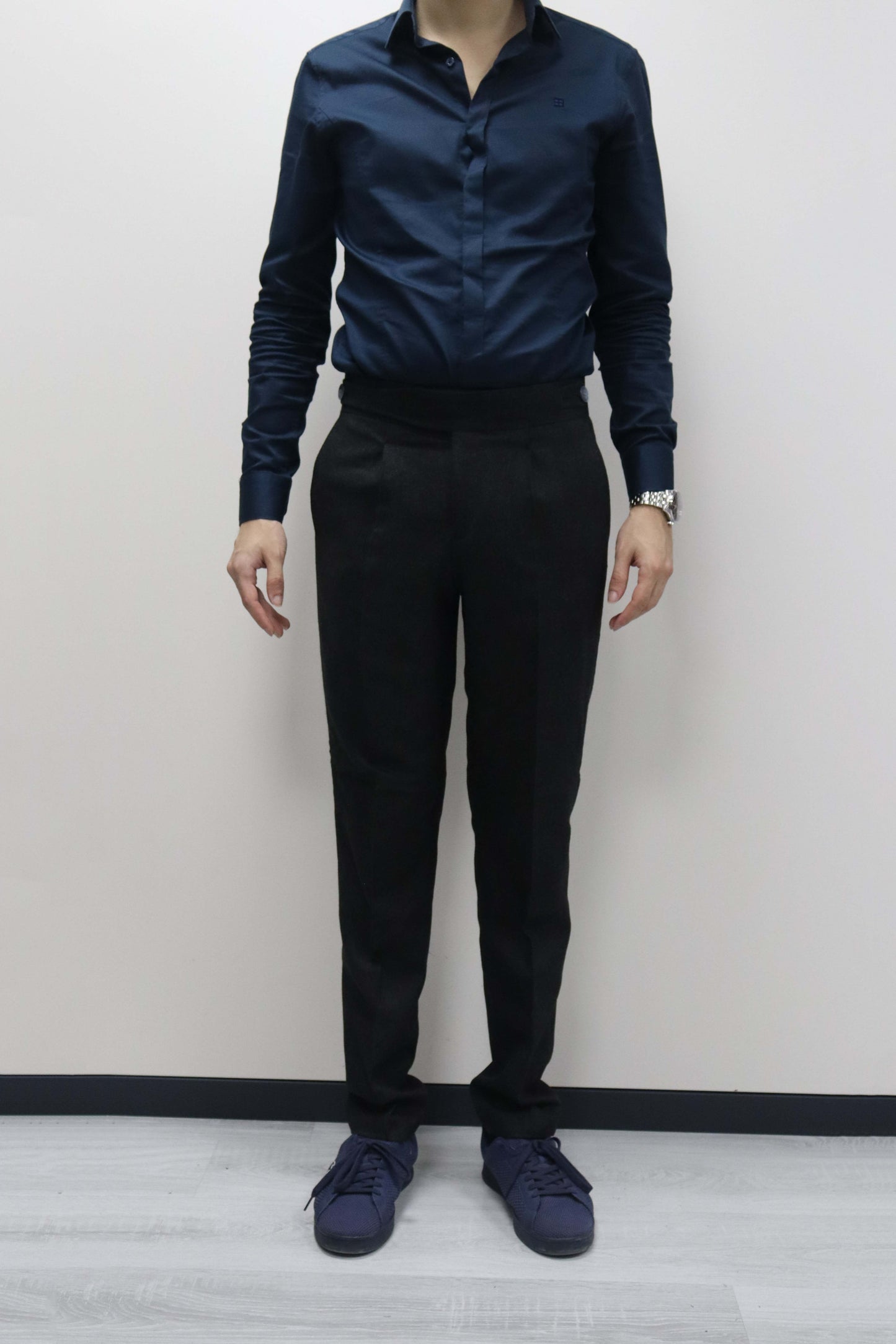 Daniel Voi Siyah İtalyan Kesim Yan Düğmeli Pileli Şık Kumaş Pantolon