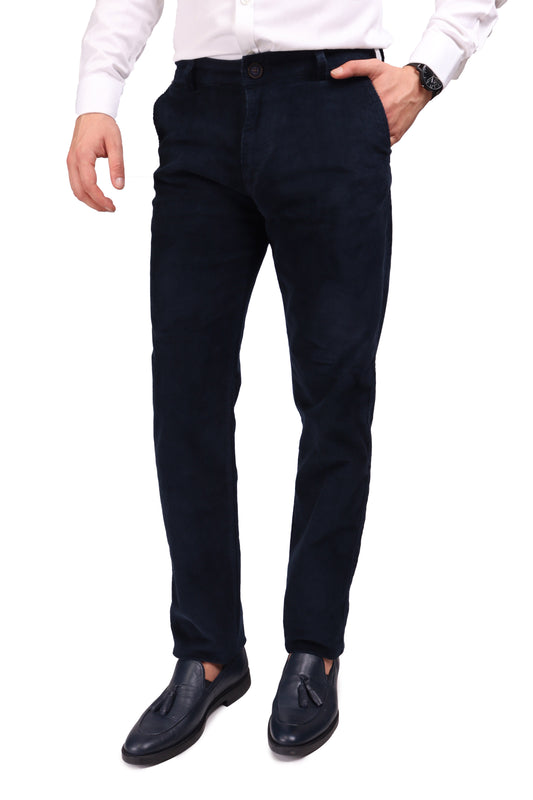 Velvet Side Pocket Navy Blue Regular Fit Men's Cotton Trousers