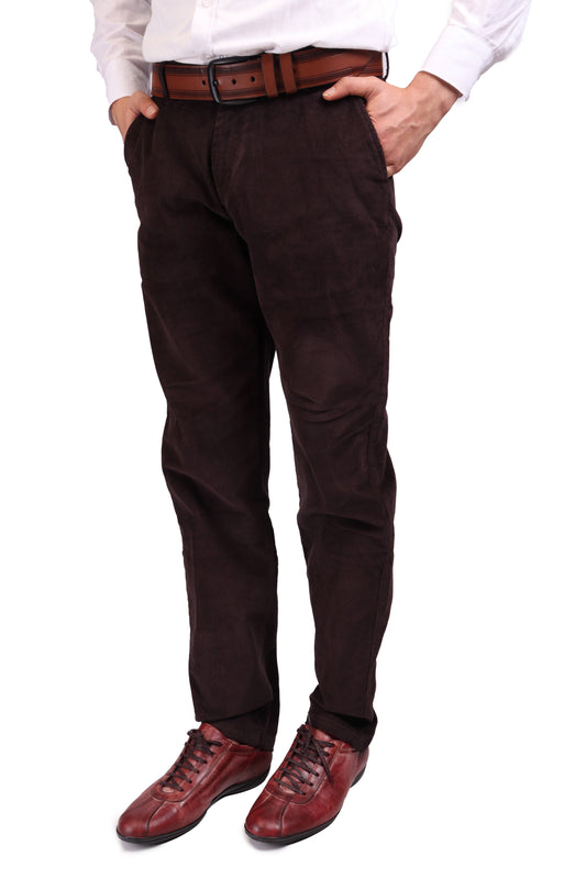 Velvet Side Pocket Brown Regular Fit Men's Trousers