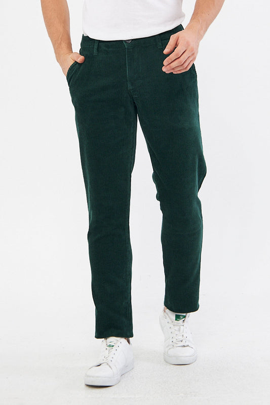 Velvet Side Pocket Green Regular Fit Men's Trousers