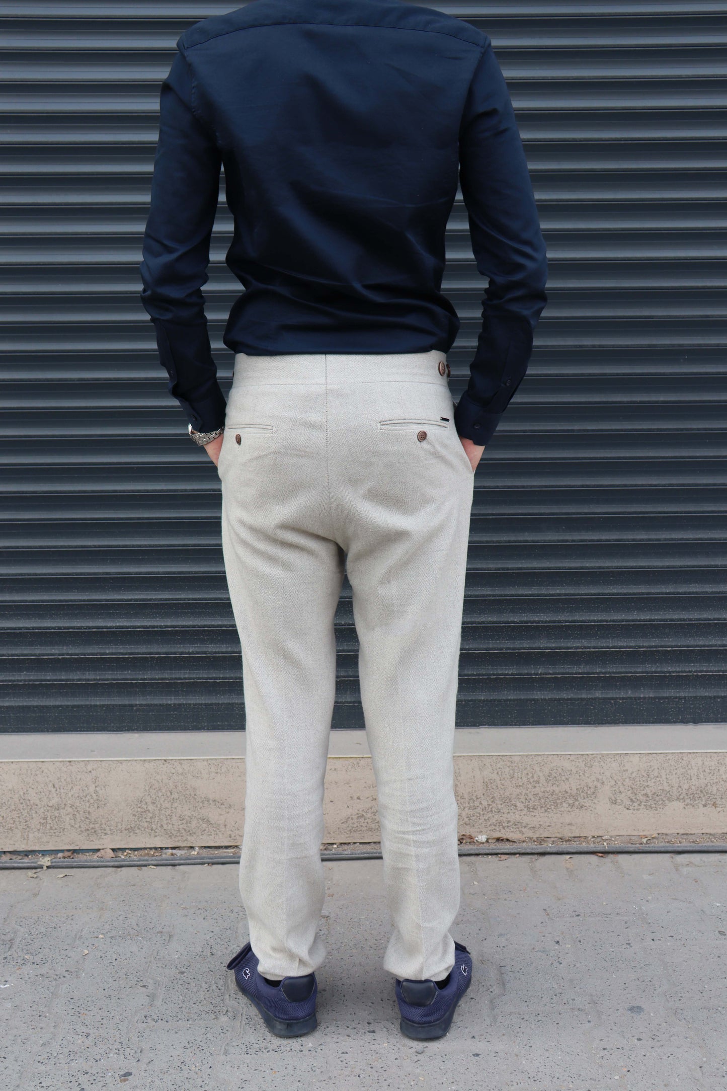 Daniel Voi Bej İtalyan Kesim Yan Düğmeli Pileli Şık Kumaş Pantolon