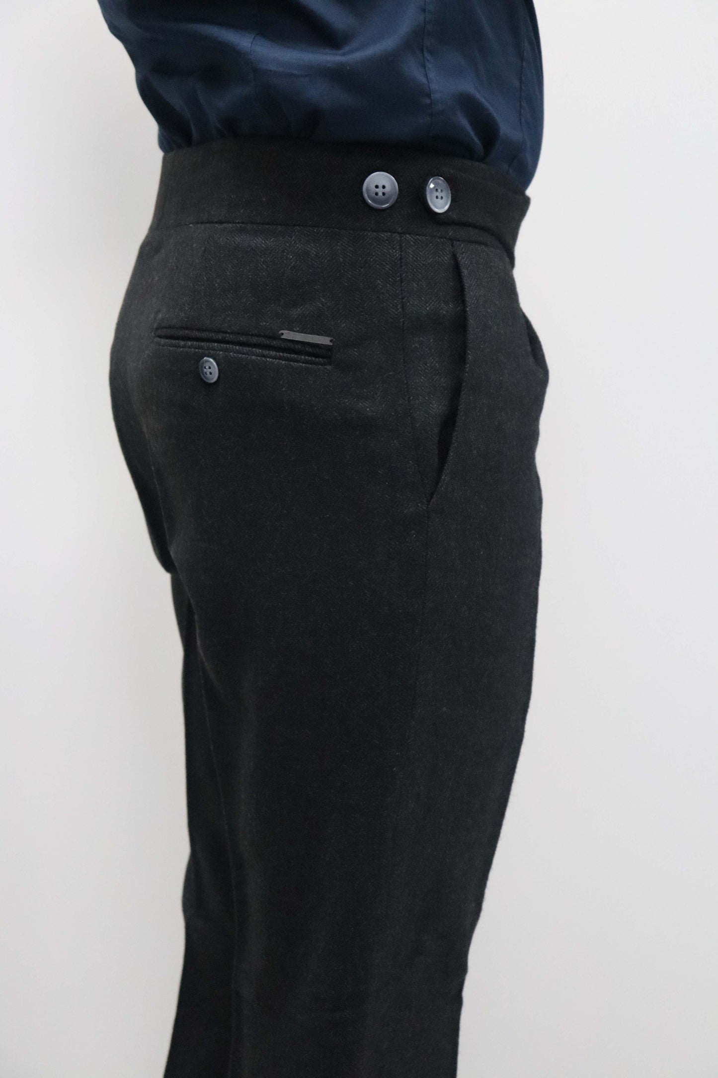 Daniel Voi Siyah İtalyan Kesim Yan Düğmeli Pileli Şık Kumaş Pantolon