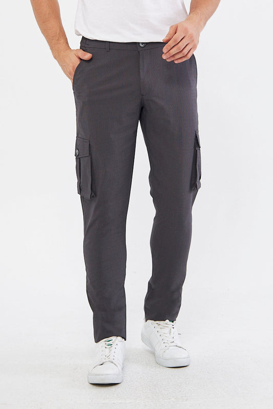 Men's Black Slim Fit Casual Cargo Pants with Pockets