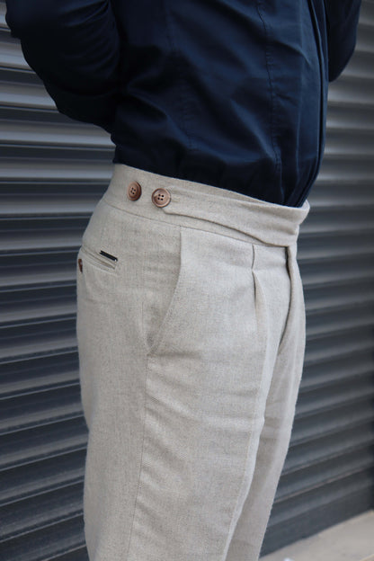 Daniel Voi Bej İtalyan Kesim Yan Düğmeli Pileli Şık Kumaş Pantolon