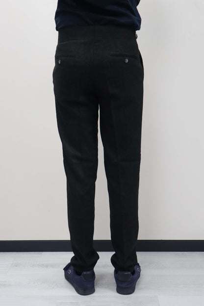 Daniel Voi Siyah İtalyan Kesim Yan Düğmeli Pileli Şık Kumaş Pantolon