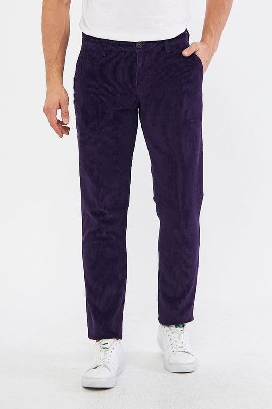 Velvet Side Pocket Purple Regular Fit Men's Trousers