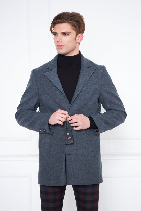 Men's Anthracite Slim Fit Pointed Collar Buttoned Coat